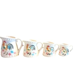 Set of 4 Rooster Theme Ceramic Vintage Measuring Cups Japan Farmhouse Cabin Core